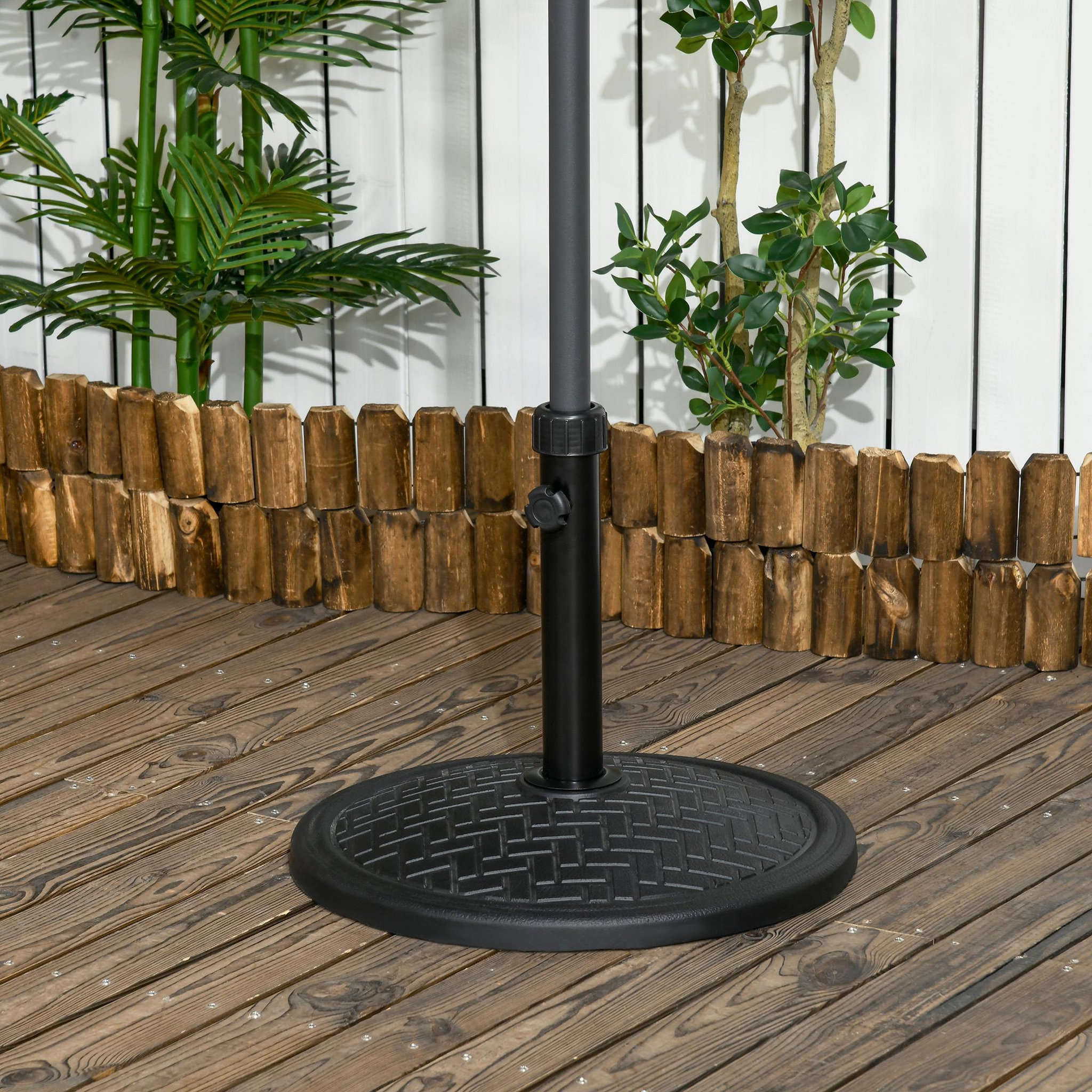 Voir la diapositive 2 : OUTSUNNY Pied de parasol rond base de lestage Ø 46 x 34 cm métal motif zig zag poids net 14 Kg noir