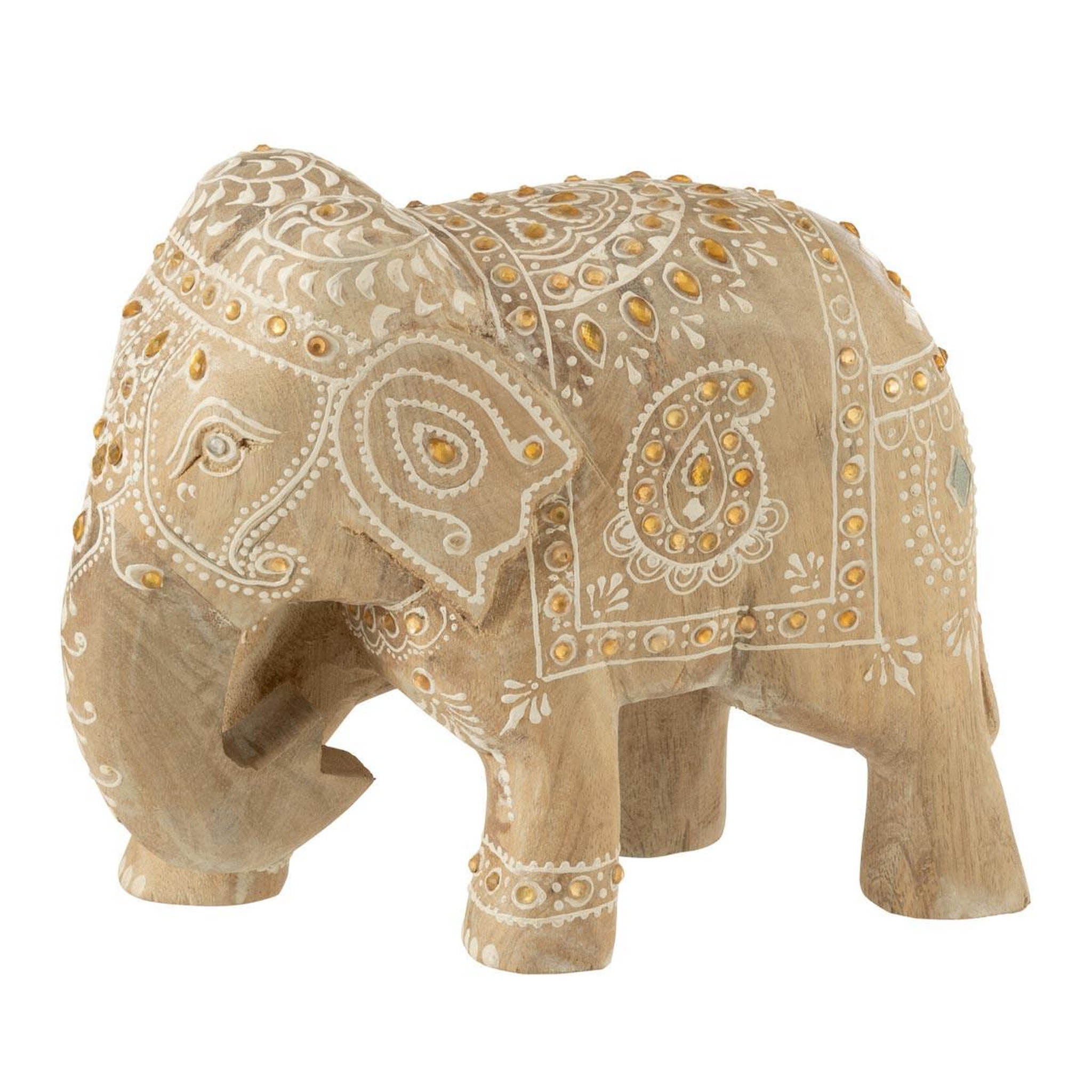 J-LINE Éléphant en bois  perle du sahara  20cm naturel