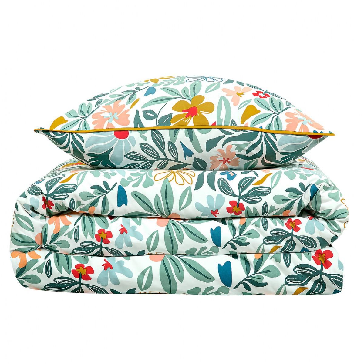FUTURE HOME Parure de lit 2 personnes en satin de coton imprimé floral