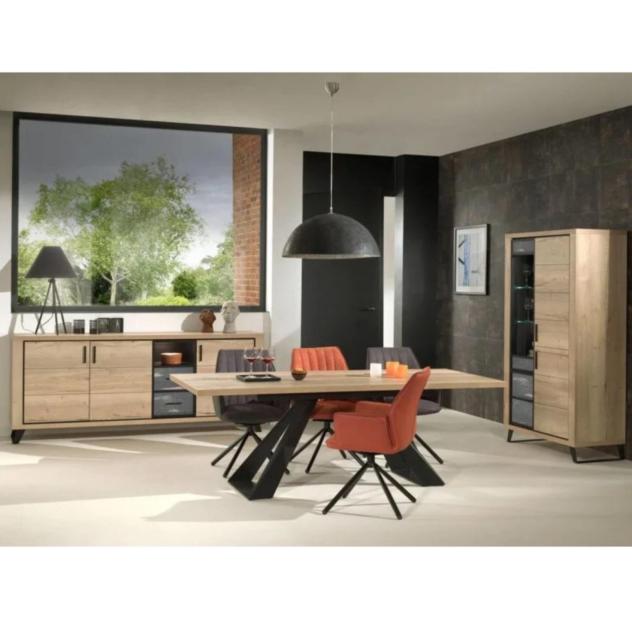 Voir la diapositive 4 : JLC KREATION Table à manger contemporaine fixe l 200cm décor chêne pero