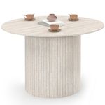 ID MARKET Table à manger ronde JULIETTE 6 personnes pied central effet lattes façon travertin 110 cm