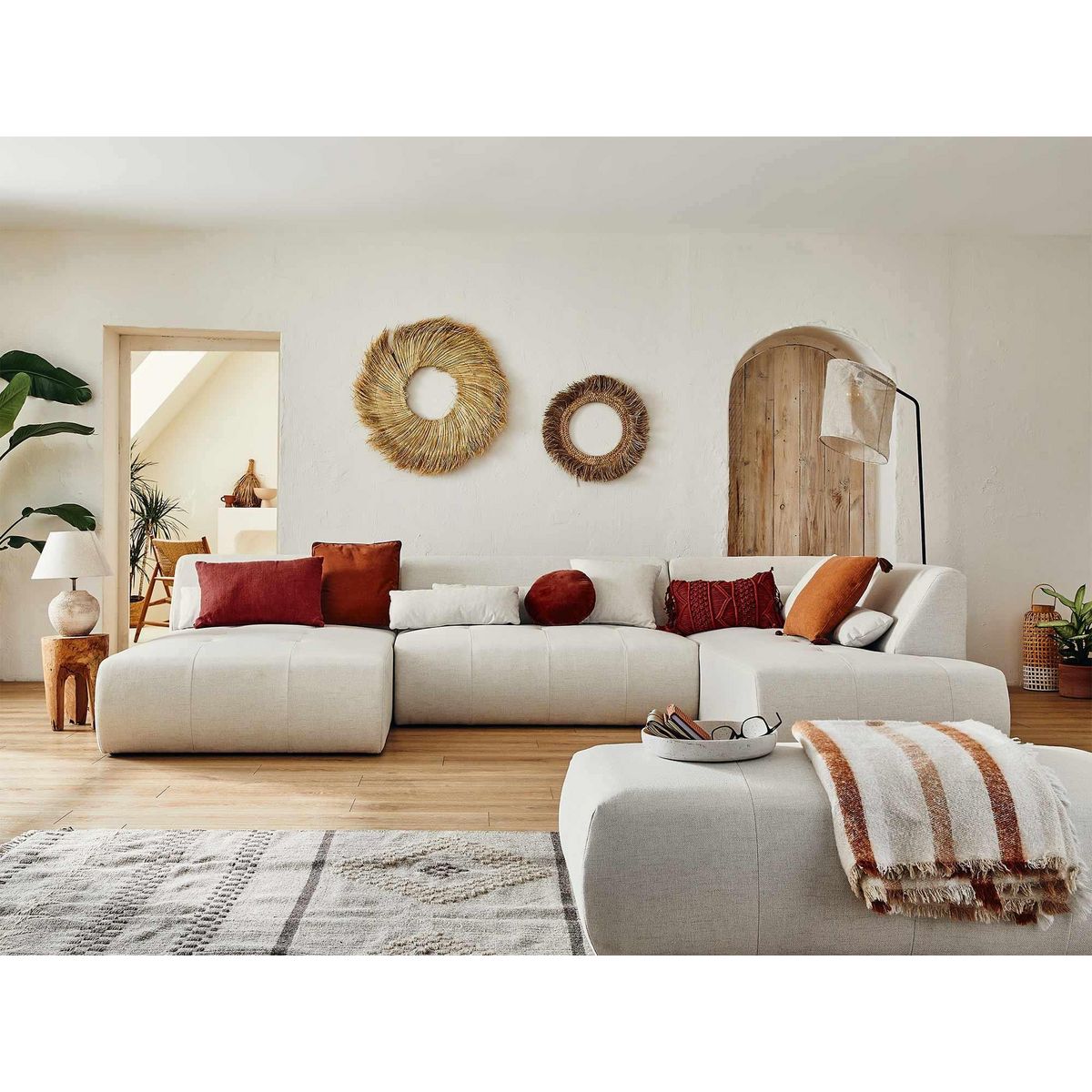 LISA DESIGN Onyx - canapé panoramique d'angle droit 7 places - en tissu