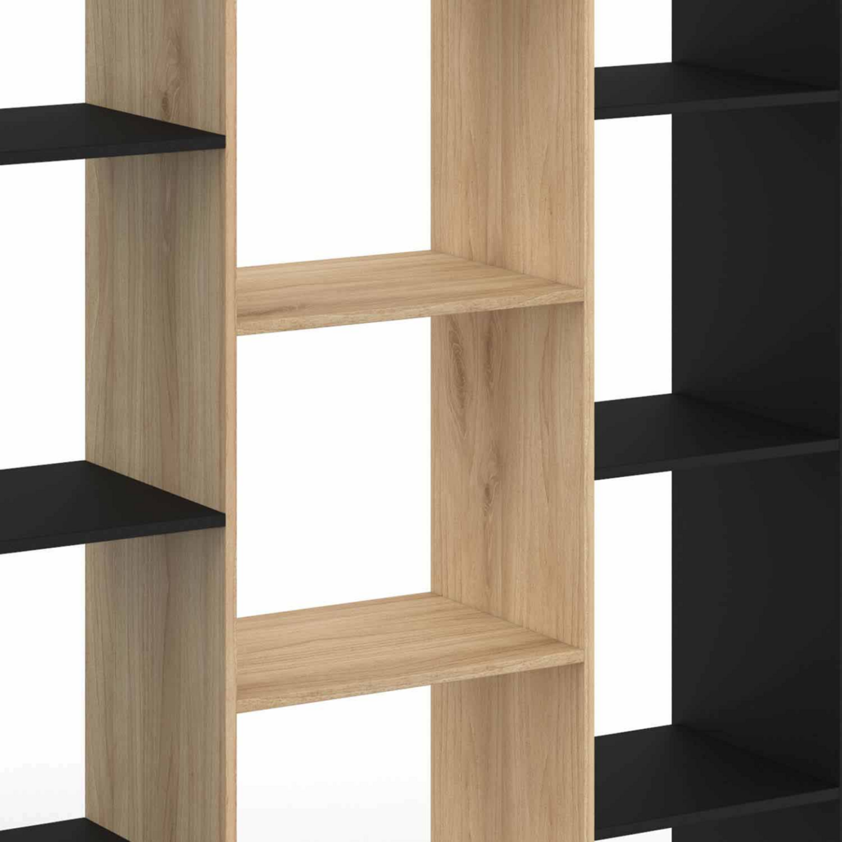 ID MARKET Etagère bibliothèque COLETTE avec 11 compartiments noir et effet bois H.143 cm