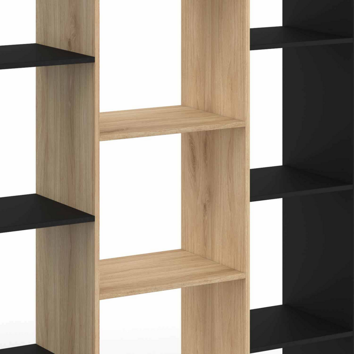 ID MARKET Etagère bibliothèque COLETTE avec 11 compartiments noir et effet bois H.143 cm