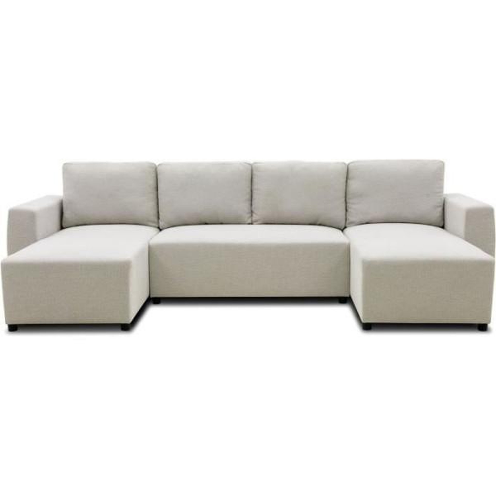 Voir la diapositive 4 : MARKET24 Canapé d'angle convertible panoramique PHARELL 5/6 places - Tissu beige - Coffre de rangement - L297 x P155 x H85 cm