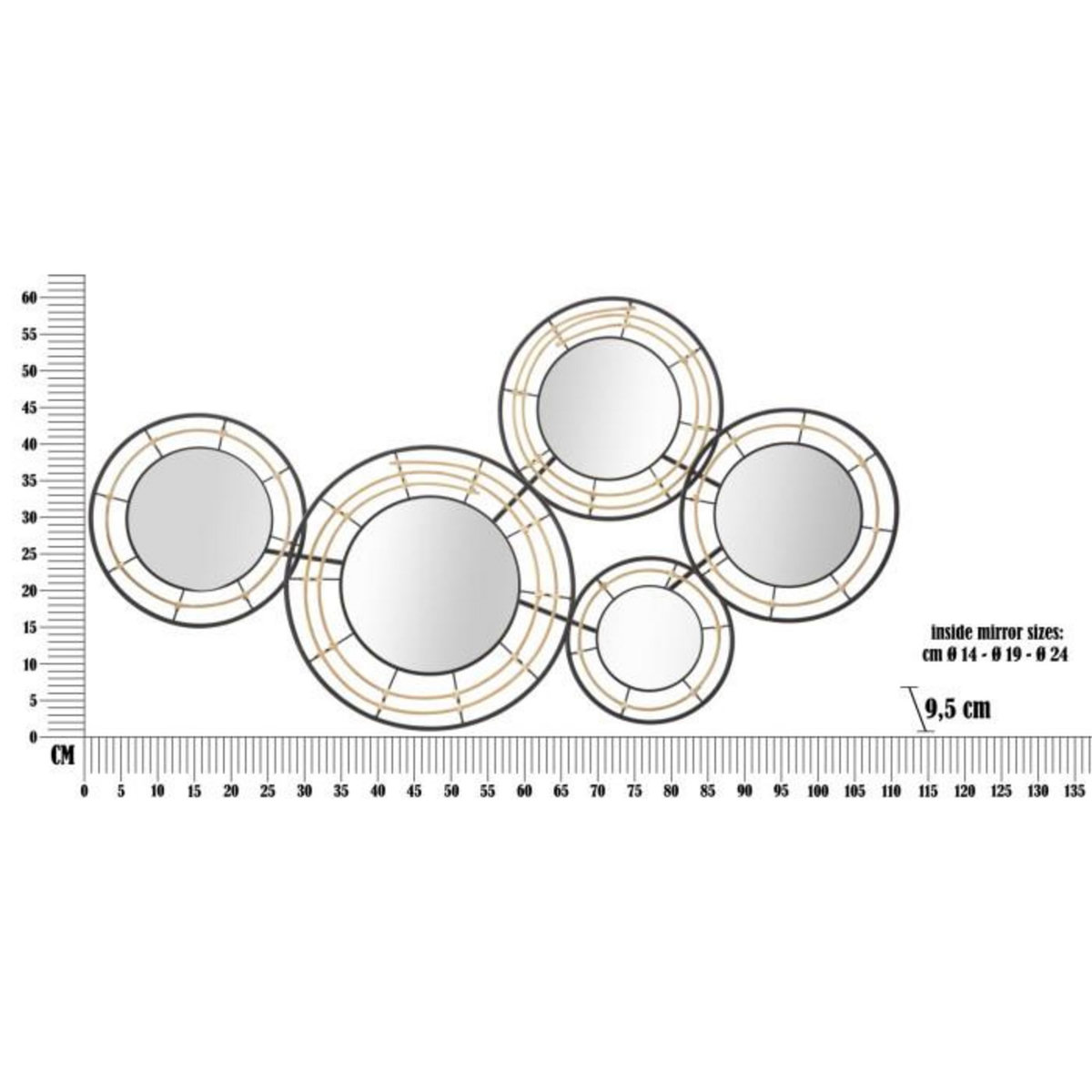 Paris Prix Décoration Murale 5 Miroirs  Oporto  111cm Noir & Marron