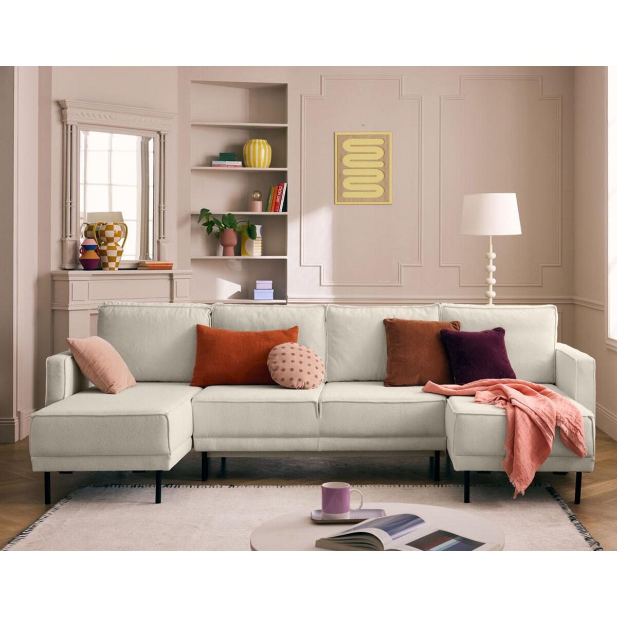 LISA DESIGN Charlie - canapé panoramique en u 7 places - convertible avec coffre - en tissu