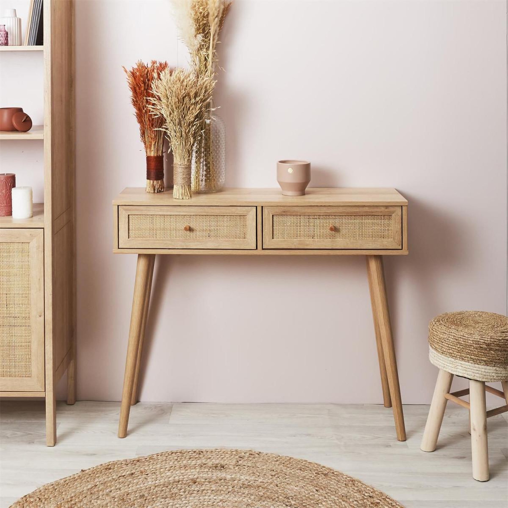 Voir la diapositive 6 : The Home Deco Factory Console 2 tiroirs en bois  bali  100cm naturel
