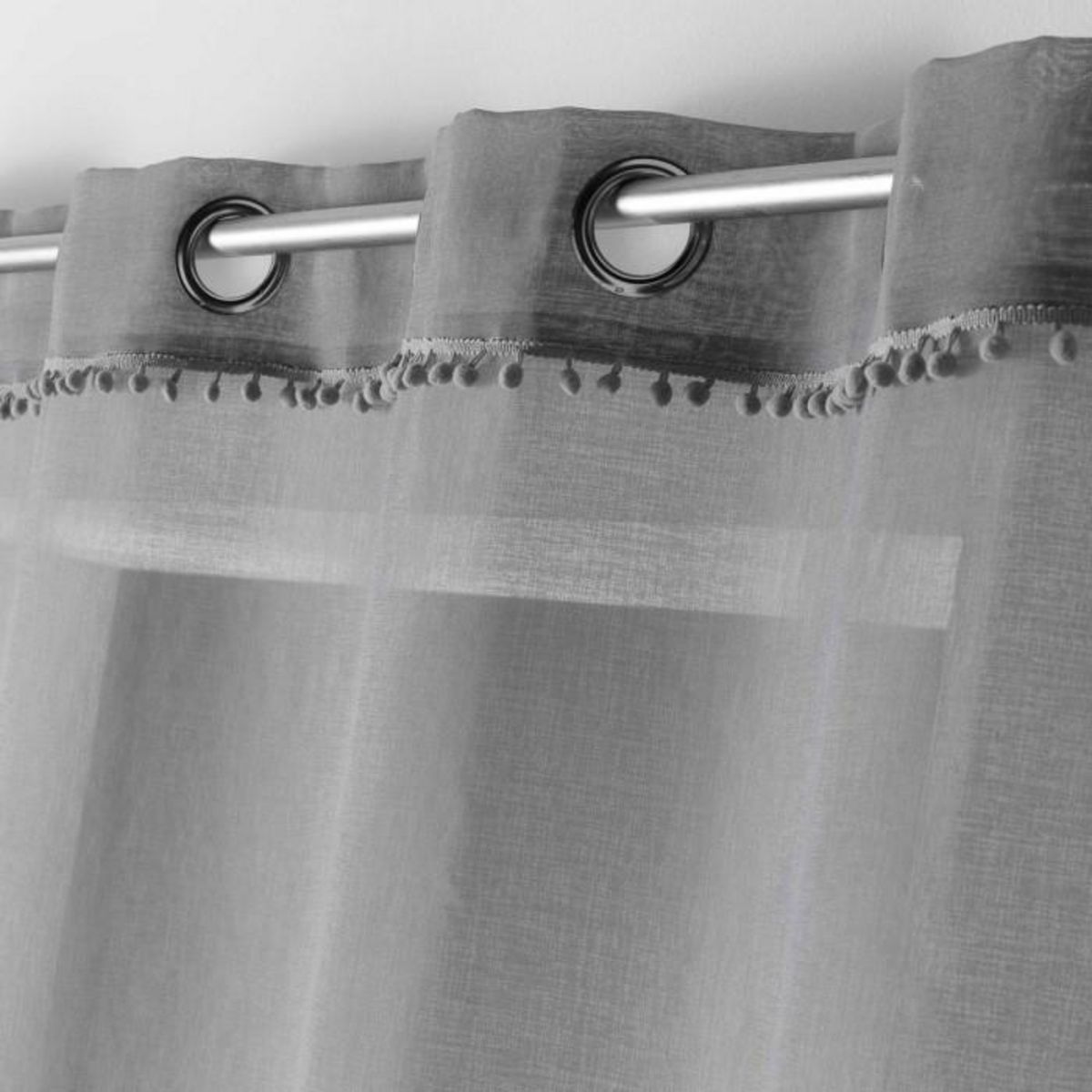 Paris Prix Rideau Voilage à Pompons  Poupette  140x240cm Gris