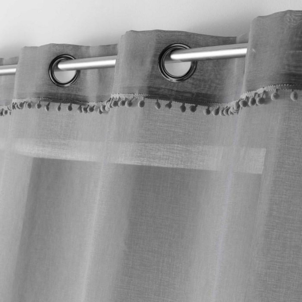 Paris Prix Rideau Voilage à Pompons  Poupette  140x240cm Gris