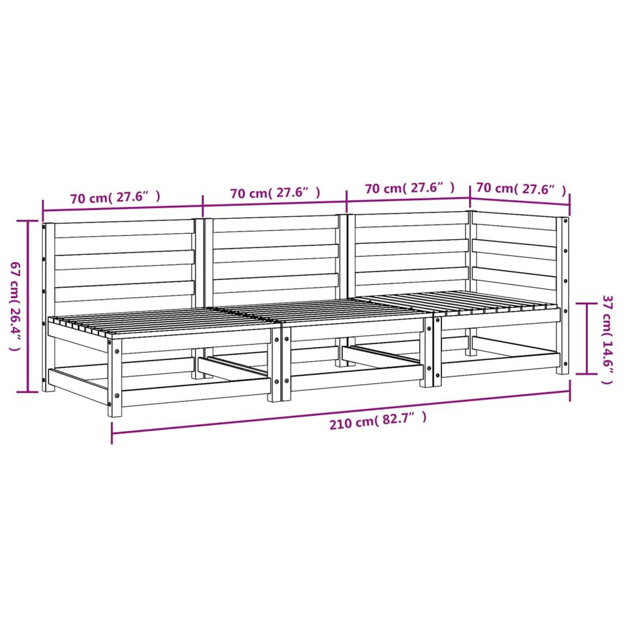 Voir la diapositive 6 : VIDAXL Canape de jardin 3 places bois de pin impregne