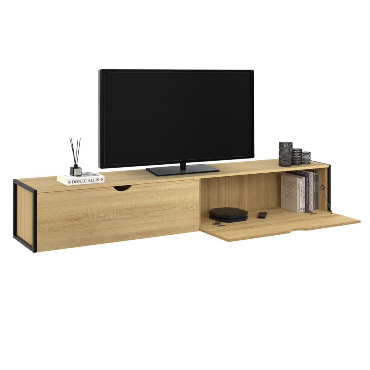 ID MARKET Meuble TV 180 cm suspendu DETROIT 2 portes design industriel