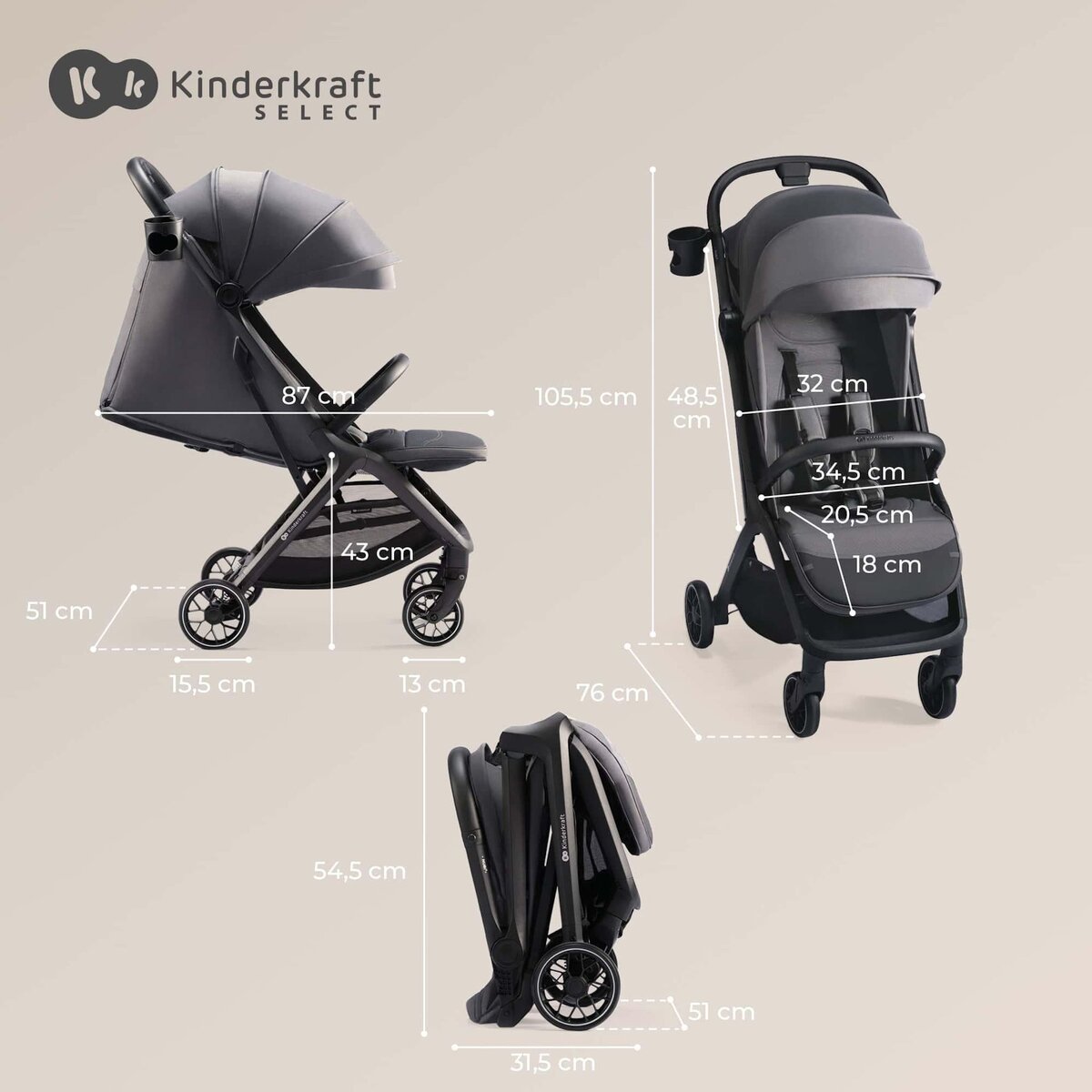 KINDERKRAFT Poussette de voyage légère avec pliage automatique