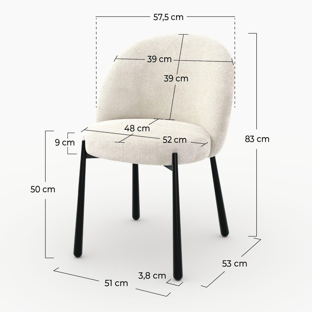 Rendez vous déco Lot de 2 chaises en velours chenillé écru et métal noir-Pulpy