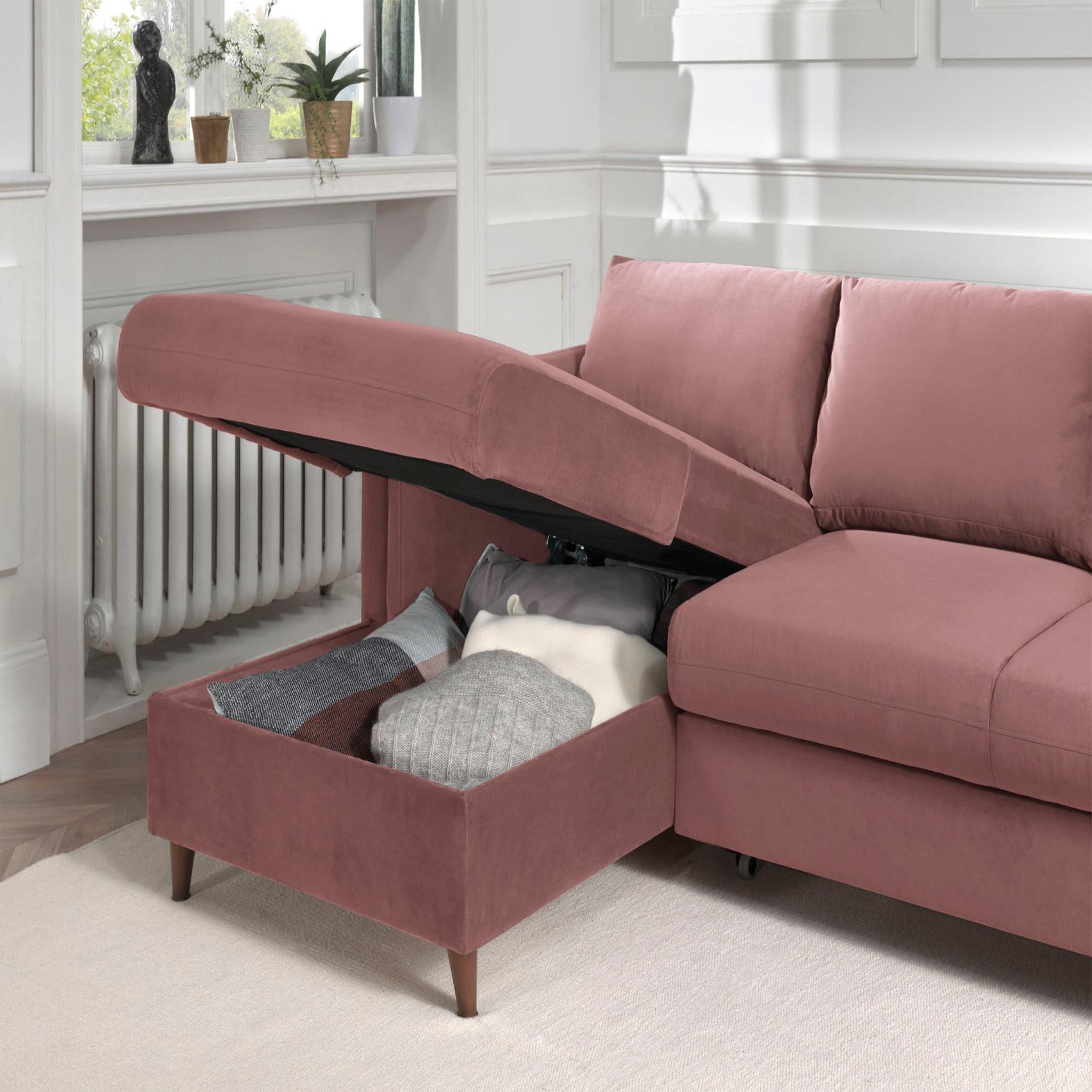 Voir la diapositive 4 : BEST MOBILIER Brooke - canapé d'angle gauche - convertible avec coffre - 4 places - en velours