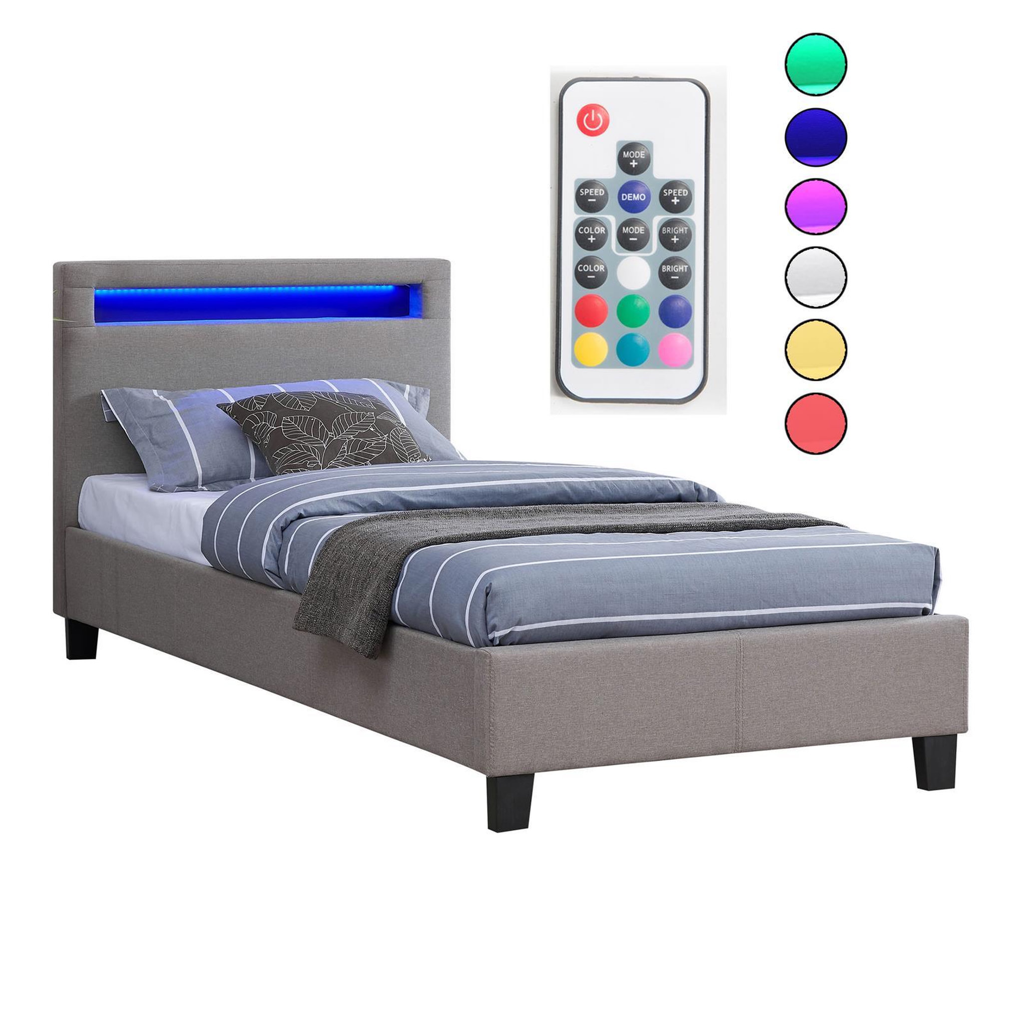 Voir la diapositive 3 : IDIMEX Lit LED simple MOLINA 90x190 cm, avec sommier, revêtement tissu