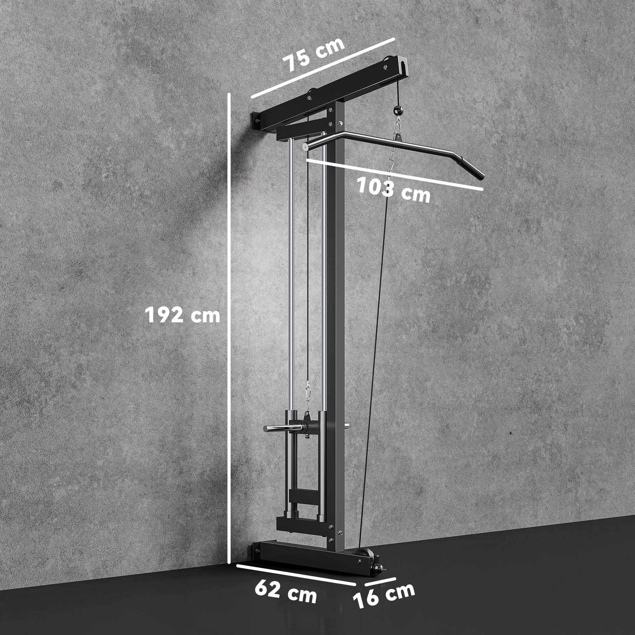 Voir la diapositive 3 : HOMCOM Lat pulldown machine poulie haute et basse - home lat machine murale - charge par disques