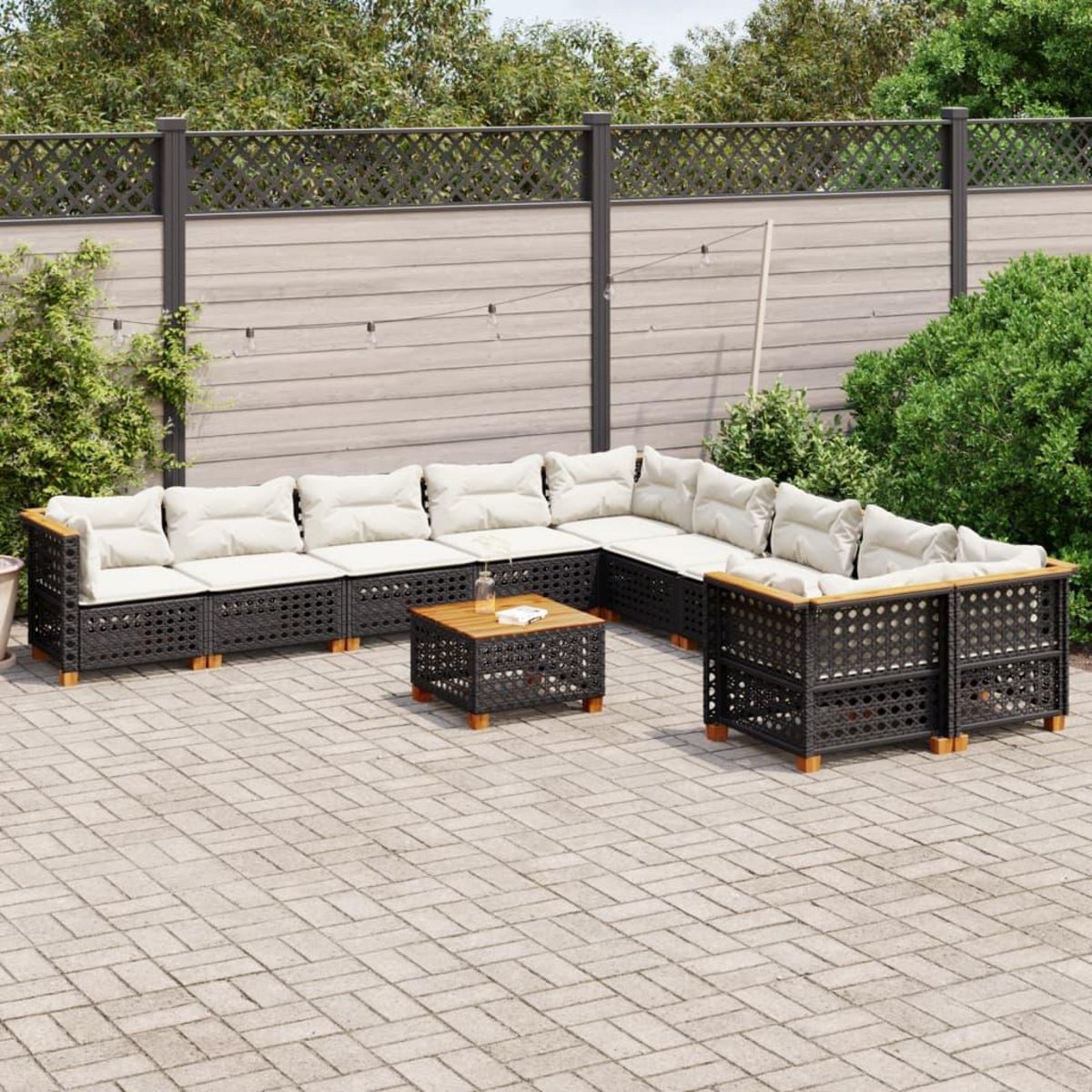 VIDAXL Salon de jardin 11 pcs avec coussins noir resine tressee