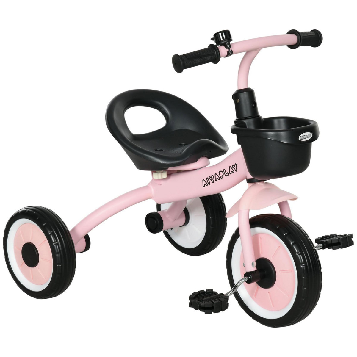 HOMCOM Tricycle enfant multi-équipé garde-boue sonnette panier pédales antidérapantes siège réglable avec dossier métal rose