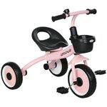 HOMCOM Tricycle enfant multi-équipé garde-boue sonnette panier pédales antidérapantes siège réglable avec dossier métal rose