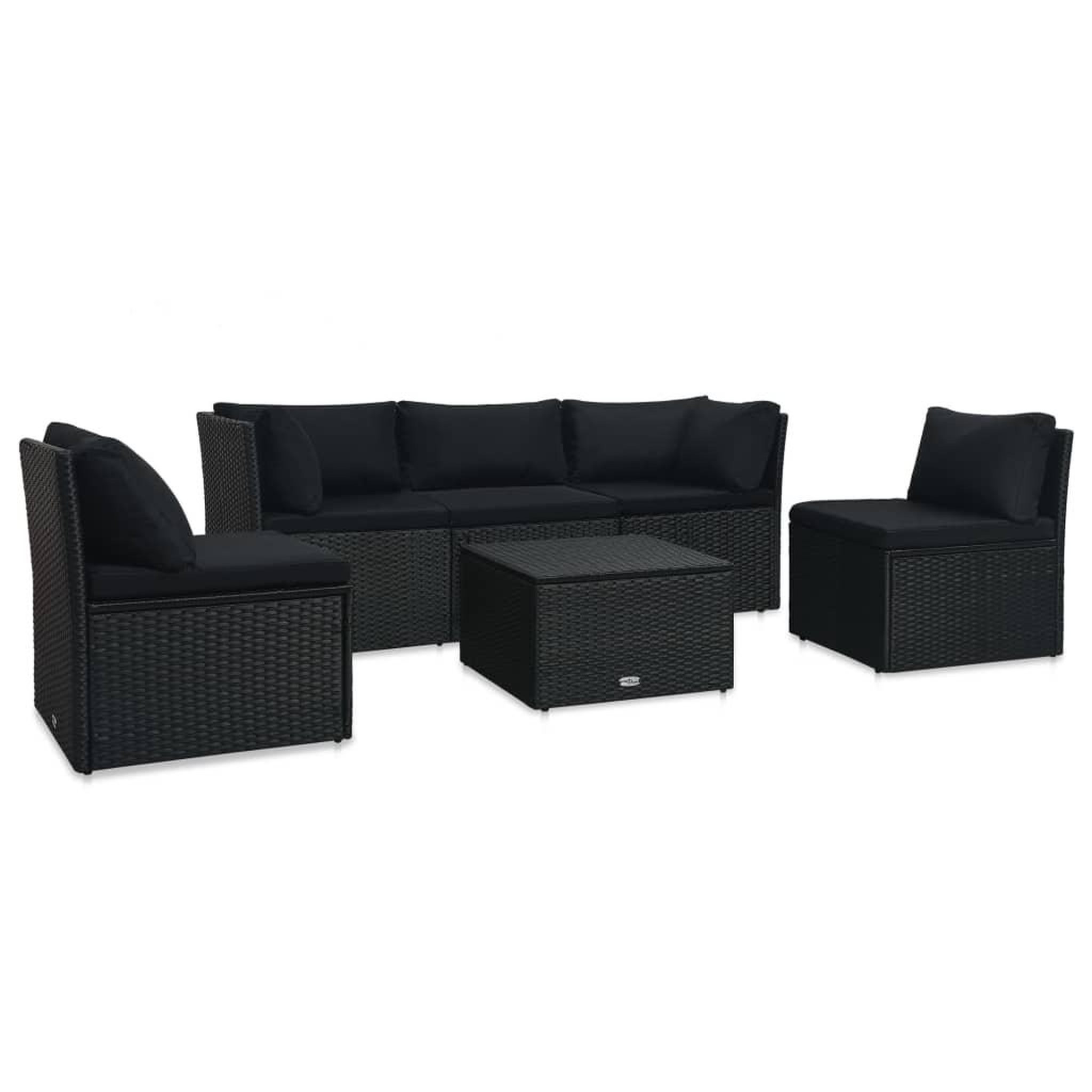 Voir la diapositive 1 : VIDAXL Salon de jardin 4 pcs avec coussins Resine tressee Noir