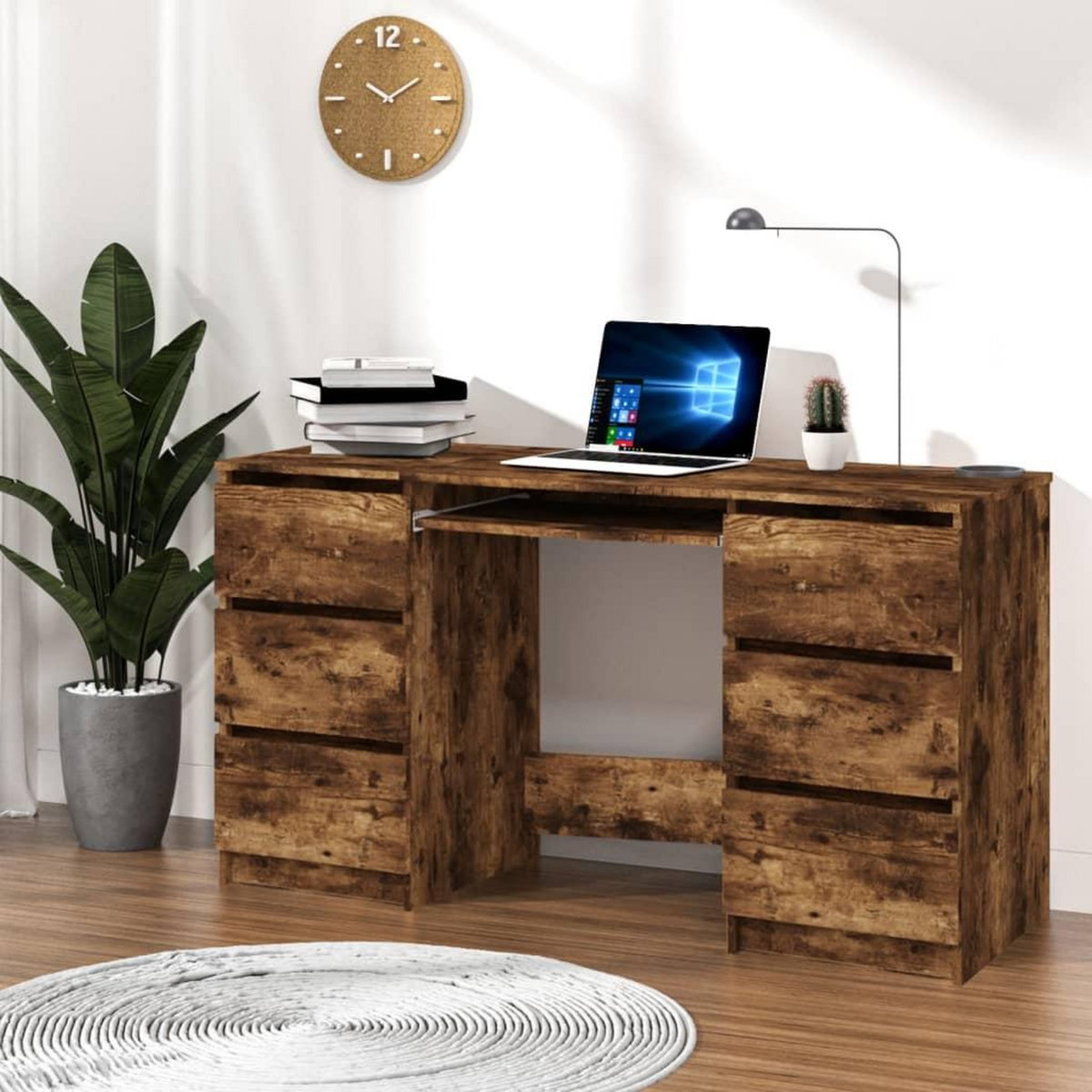 VIDAXL Bureau Chene fume 140x50x77 cm Bois d'ingenierie