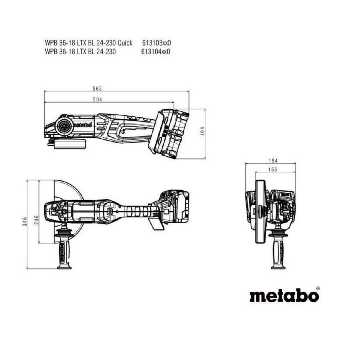METABO Meuleuse d'angle sans fil - METABO - WPB 36-18 LTX BL 24-230 Quick - 18 V - Découpe béton - 77 mm