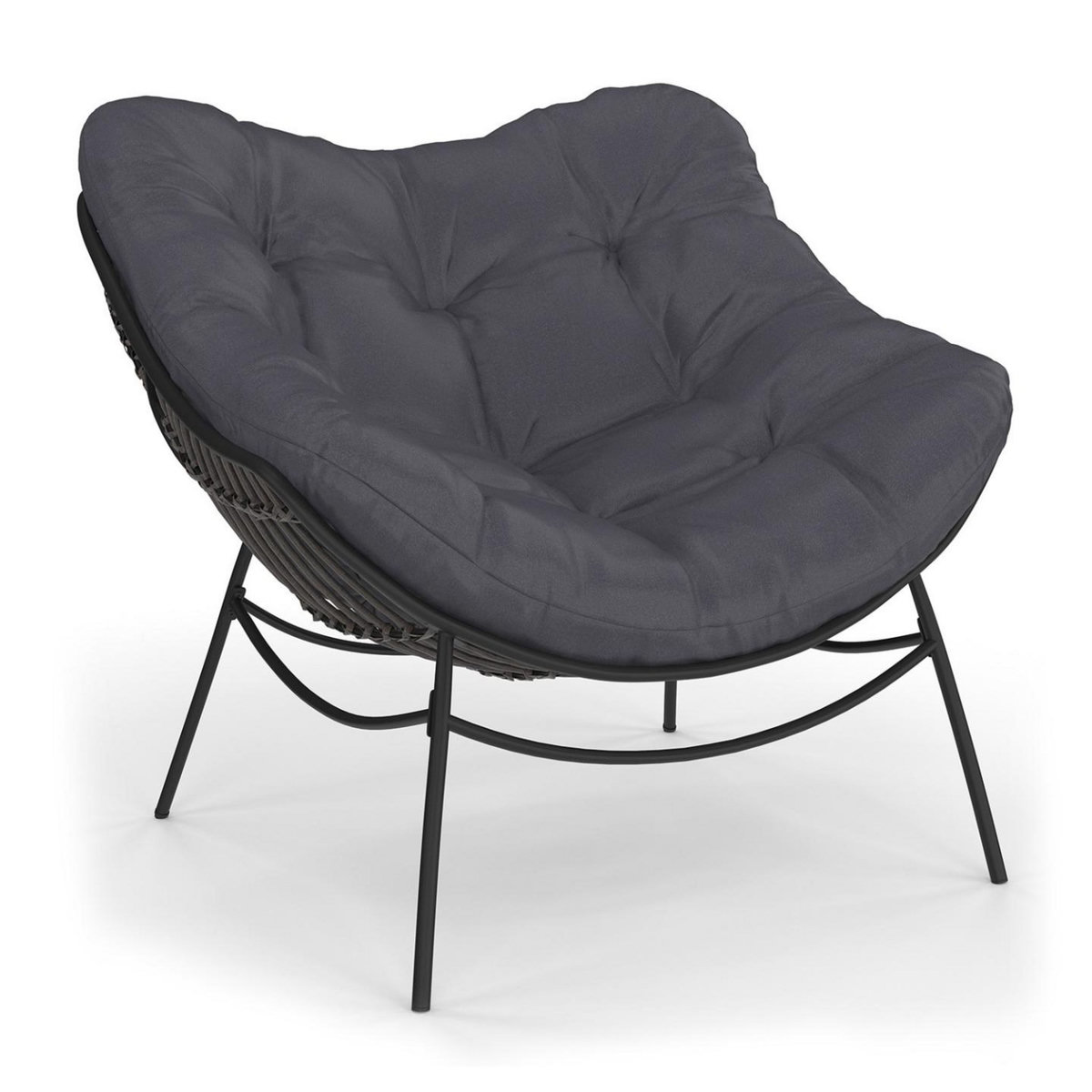 ID MARKET Fauteuil de jardin relax LOA effet rotin gris et coussin gris