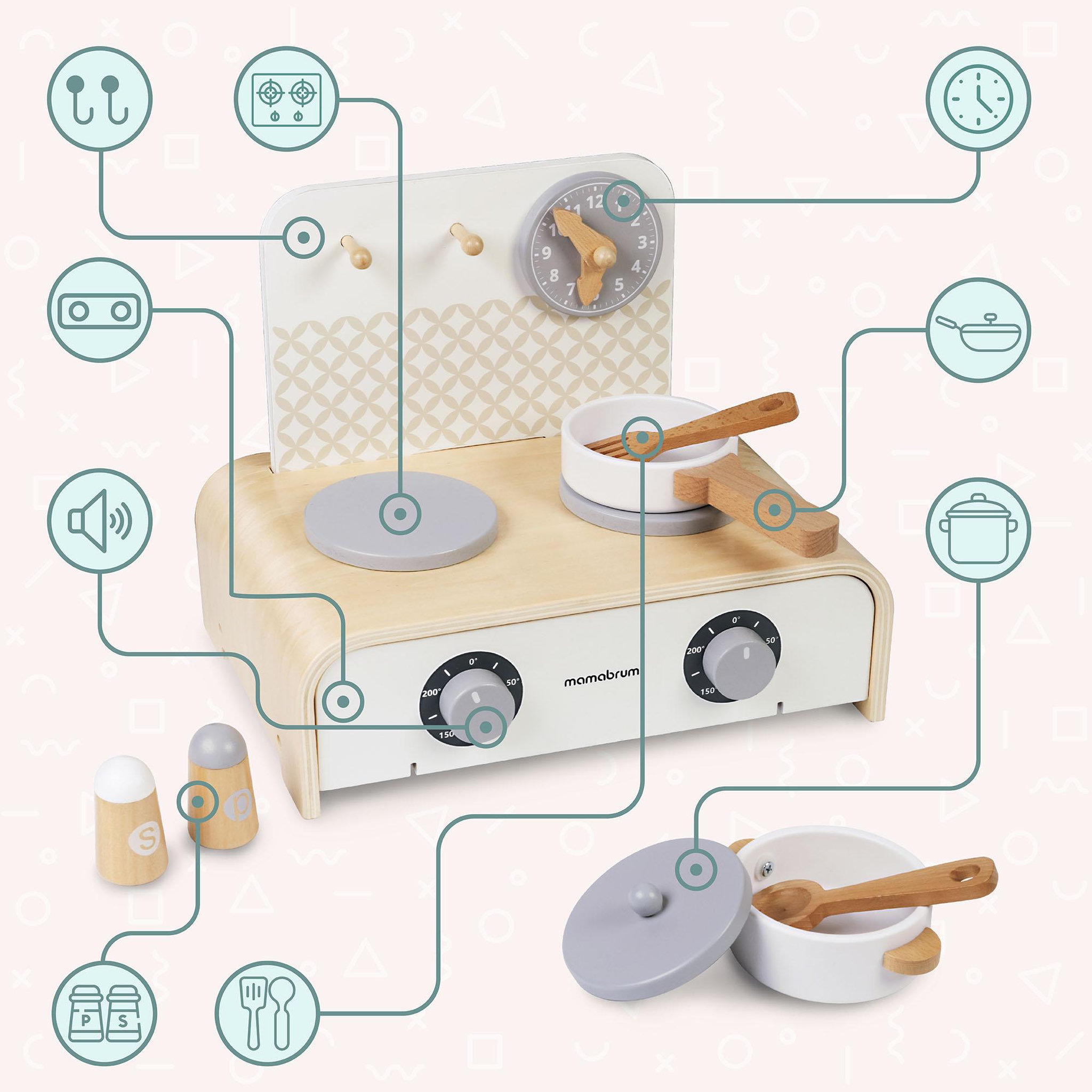 Voir la diapositive 5 : MAMABRUM Cuisine Enfant Bois Pliante Mamabrum Dinette Portable 32x21 cm Accessoires 3 Ans