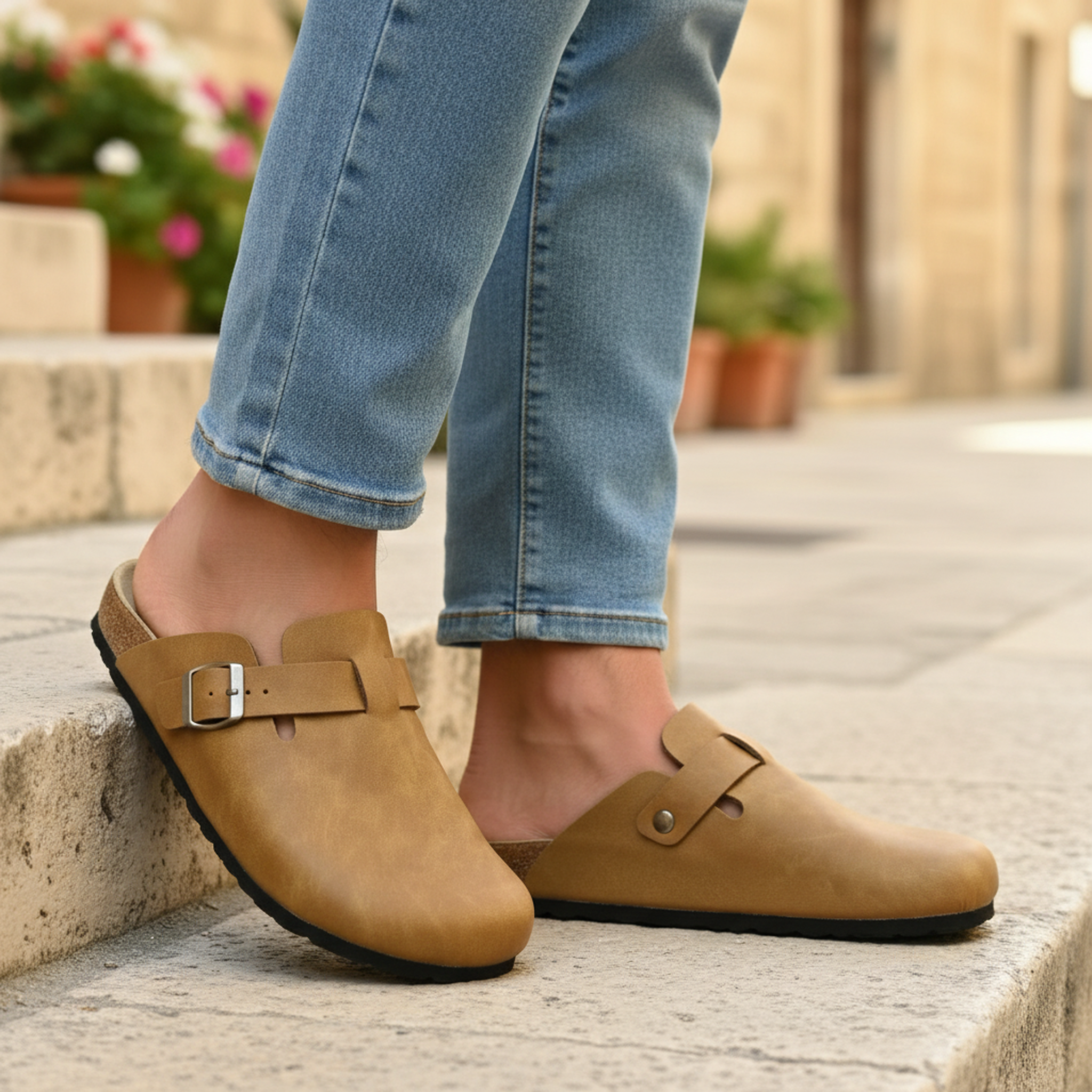 Voir la diapositive 2 : OZABI Ozabi sabots homme cuir synthétique boucle ajustable semelle liège