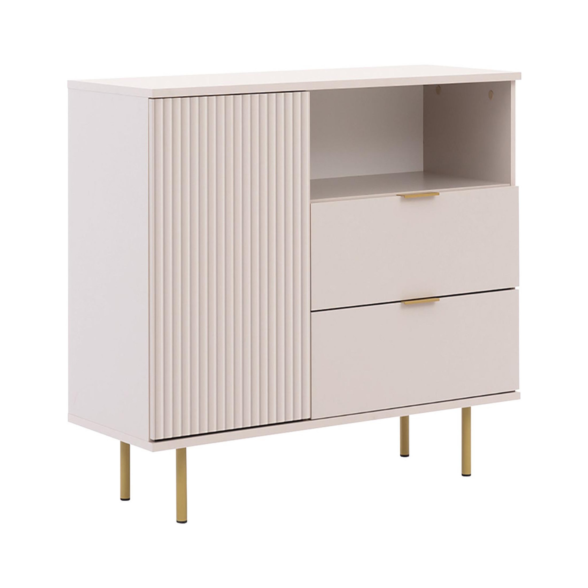 Voir la diapositive 4 : BEST MOBILIER Monica - buffet - beige - 2 tiroirs, 1 porte et 1 niche - 107 cm