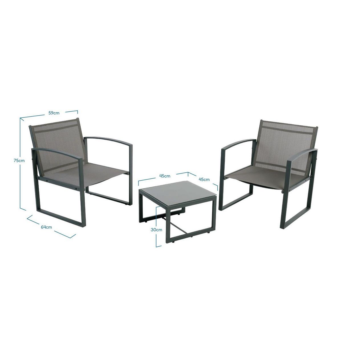 TOILINUX Salon de jardin duo en textaline Madrid - Gris foncé