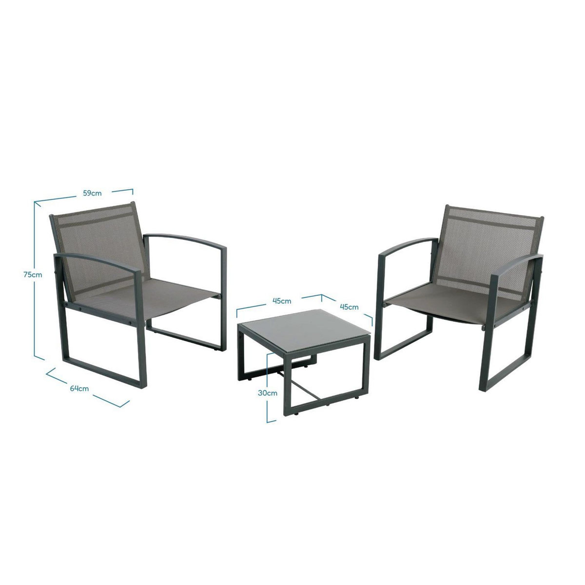 TOILINUX Salon de jardin duo en textaline Madrid - Gris foncé