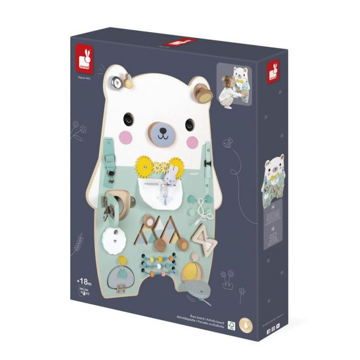 JANOD Jeu d éveil en bois Janod Pure Panneau d activité Ourson