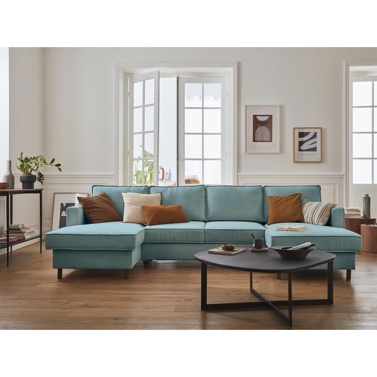 LISA DESIGN Jake - canapé panoramique en u - 7 places - convertible avec coffre - en velours côtelé