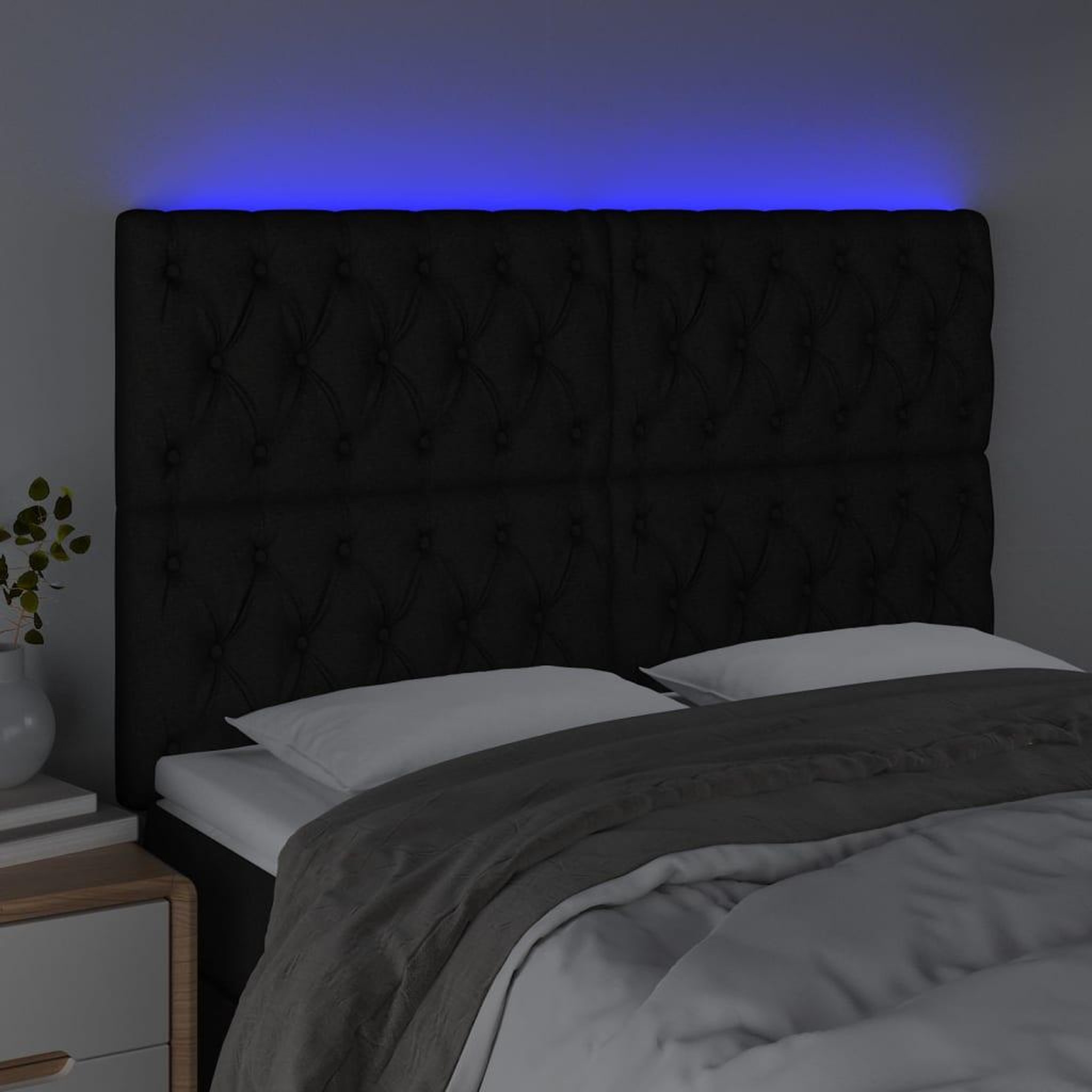 Voir la diapositive 3 : VIDAXL Tete de lit a LED Noir 144x7x118/128 cm Tissu