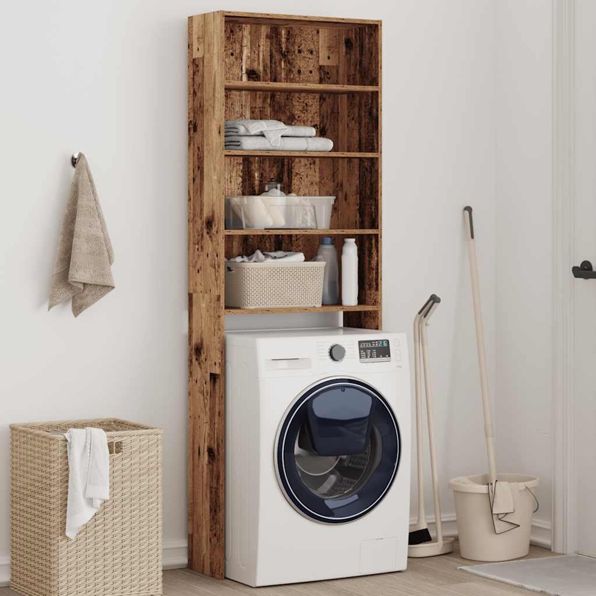 Voir la diapositive 3 : VIDAXL Meuble pour machine a laver vieux bois 64x24x190 cm
