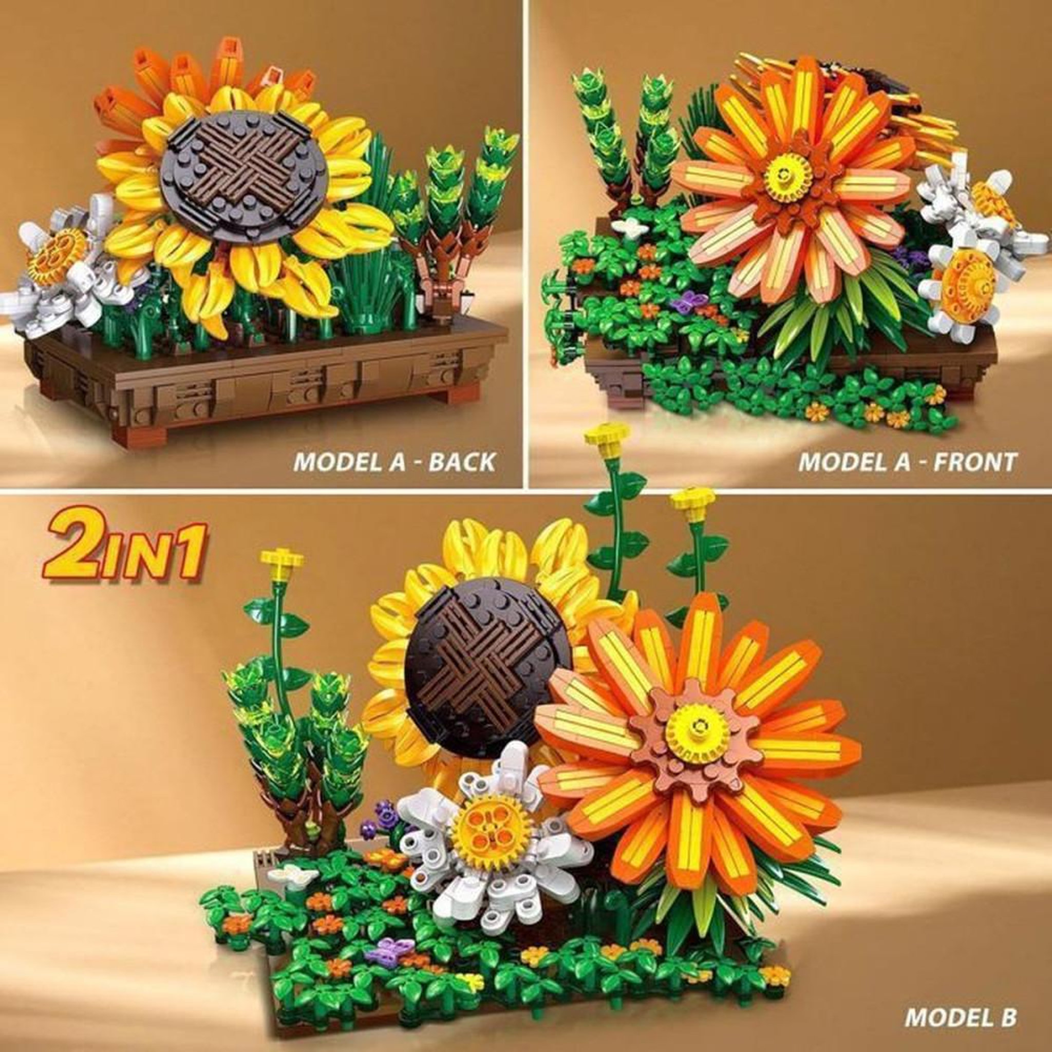 Voir la diapositive 2 : Kit de construction 2-en-1 floral bonsaï et fleur de table, 818 pièces, multicolore, dès 8 ans
