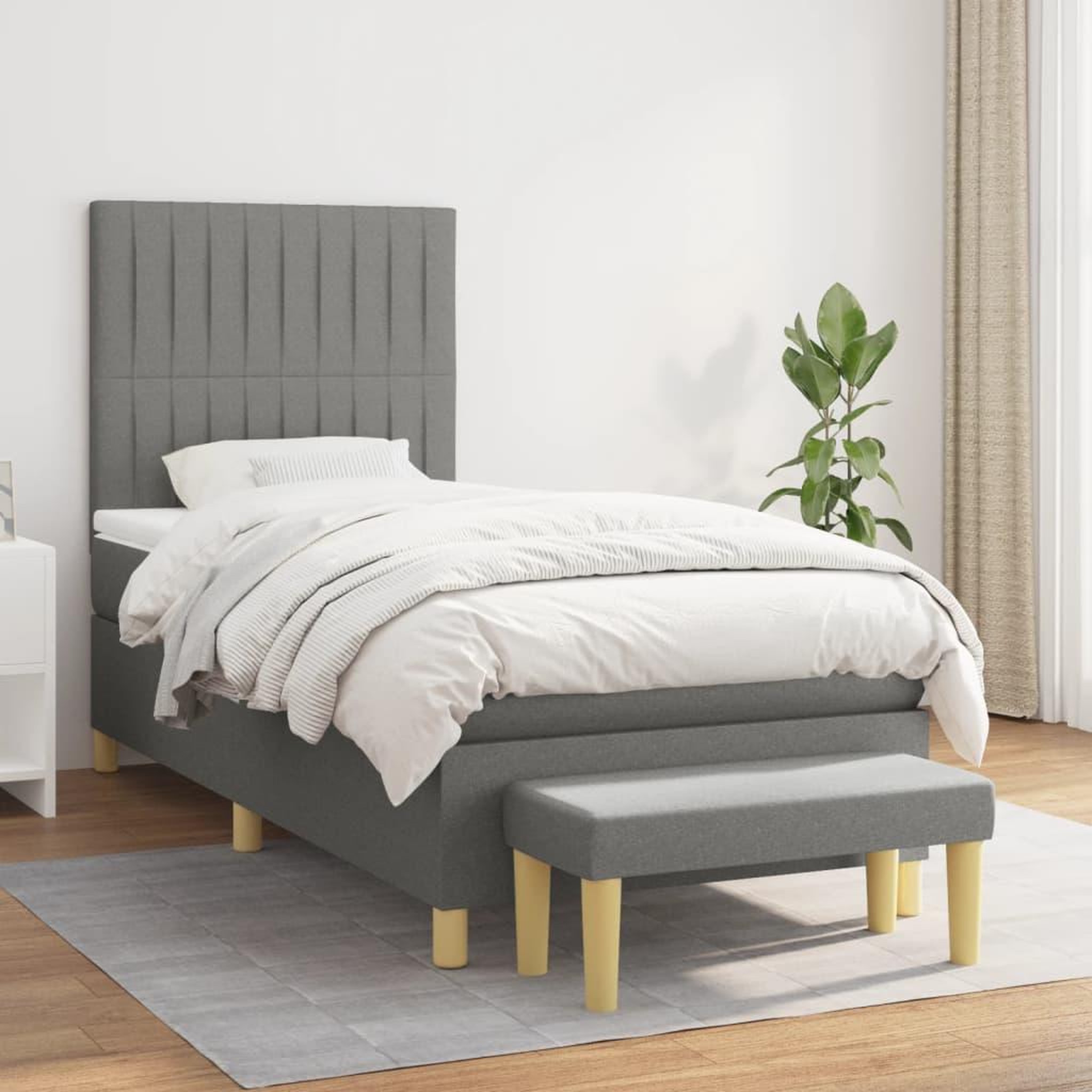 Voir la diapositive 1 : VIDAXL Sommier a lattes de lit avec matelas Gris fonce 80x200 cm Tissu