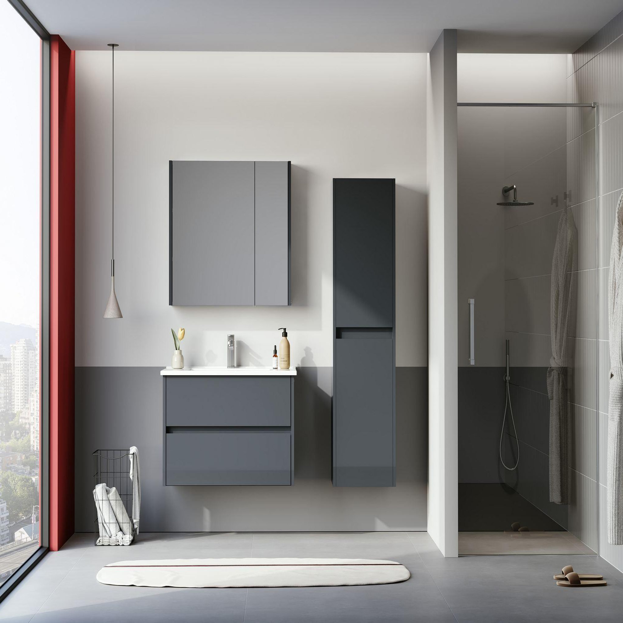 Voir la diapositive 3 : Habitat et Jardin Meuble Salle de Bain avec Miroir  Arno 80  - 79 x 16 x 66 cm - Grey / Anthracite
