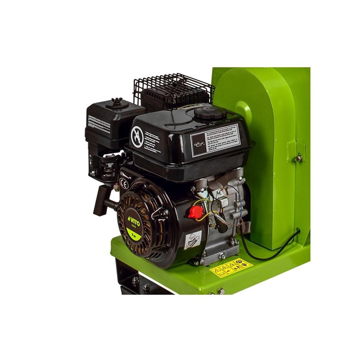 VITO Broyeur de végétaux Thermique 7CV Coupe branches Ø 70mm 2 Lames Moteur 4T 208Cm3 Déplacement avec Poignées VITO