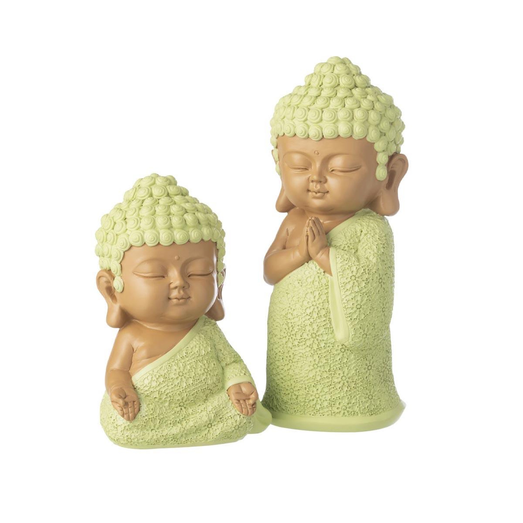 Voir la diapositive 4 : J-LINE Statuette déco moine zen  boudhi  20cm vert