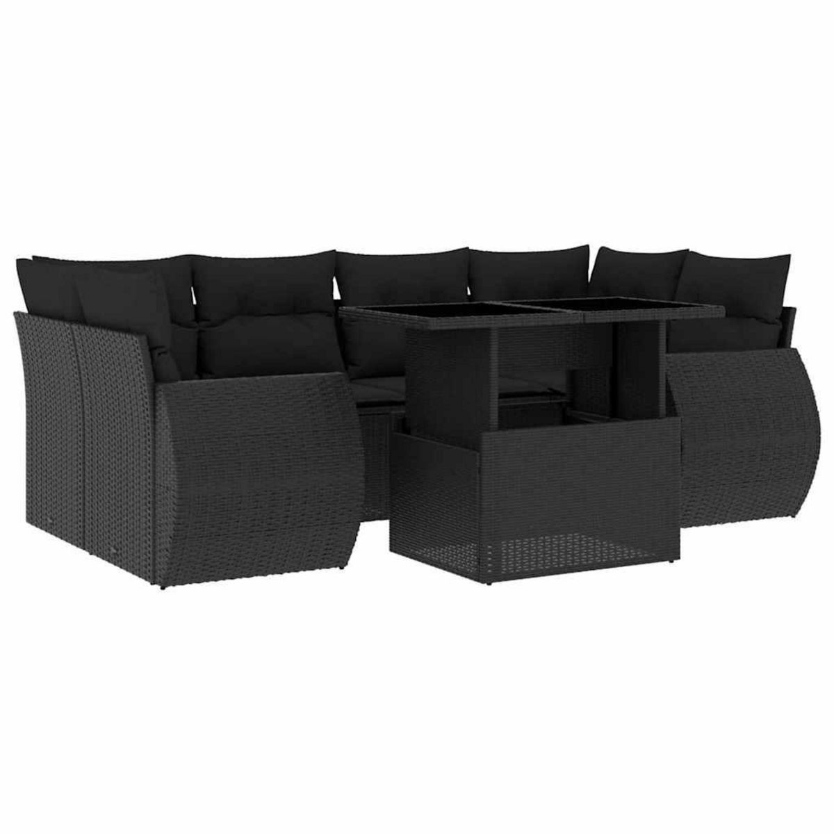 VIDAXL Salon de jardin 7 pcs avec coussins noir resine tressee