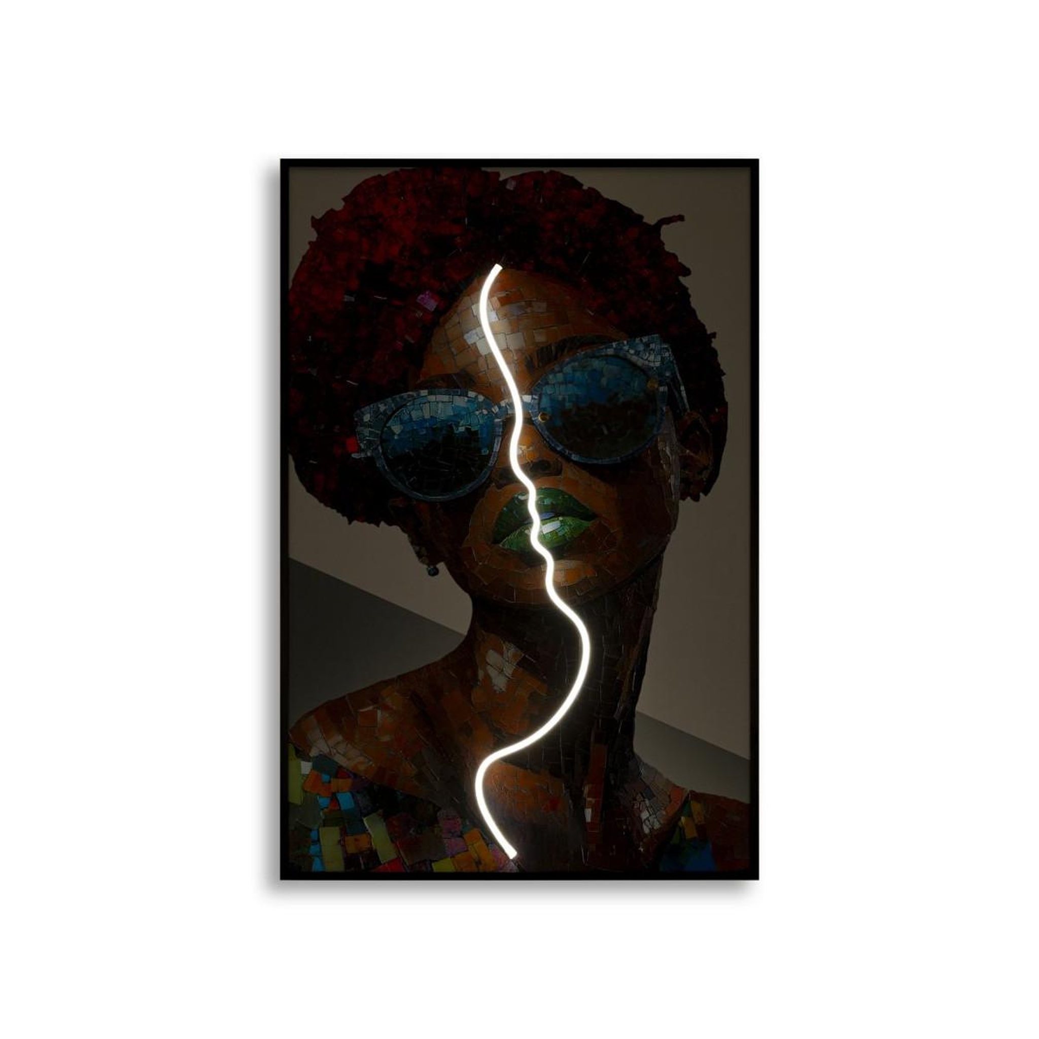 Voir la diapositive 2 : Paris Prix Tableau imprimé à led  afro  60x90cm multicolore