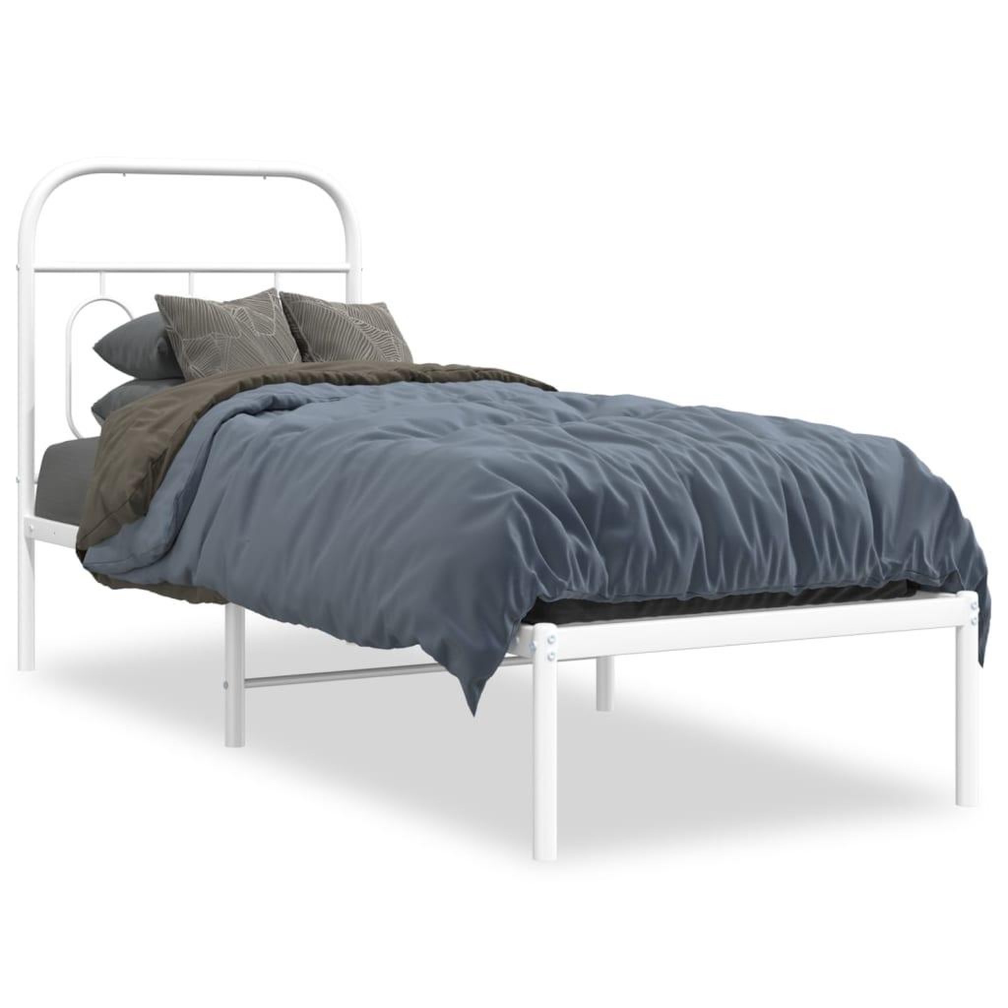 Voir la diapositive 2 : VIDAXL Cadre de lit metal sans matelas avec tete de lit blanc 75x190cm