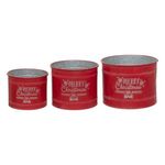 ATMOSPHERA Lot de 3 Cache-Pots en Métal  Merry Christmas  34 cm Rouge