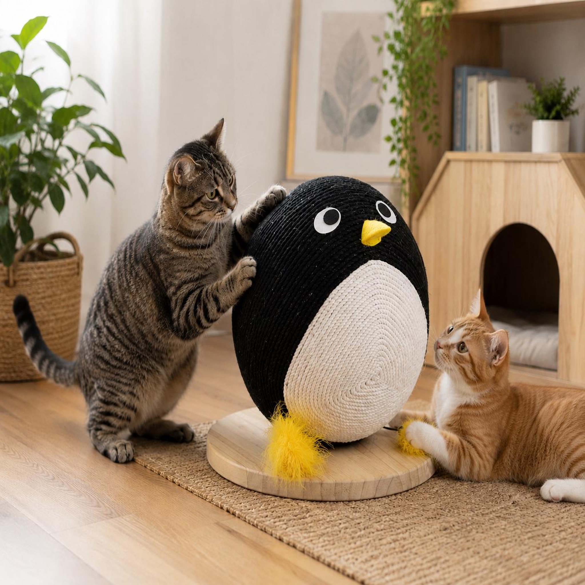 Voir la diapositive 4 : Eden Balle a griffer pingouin pour chat avec corde 30cm