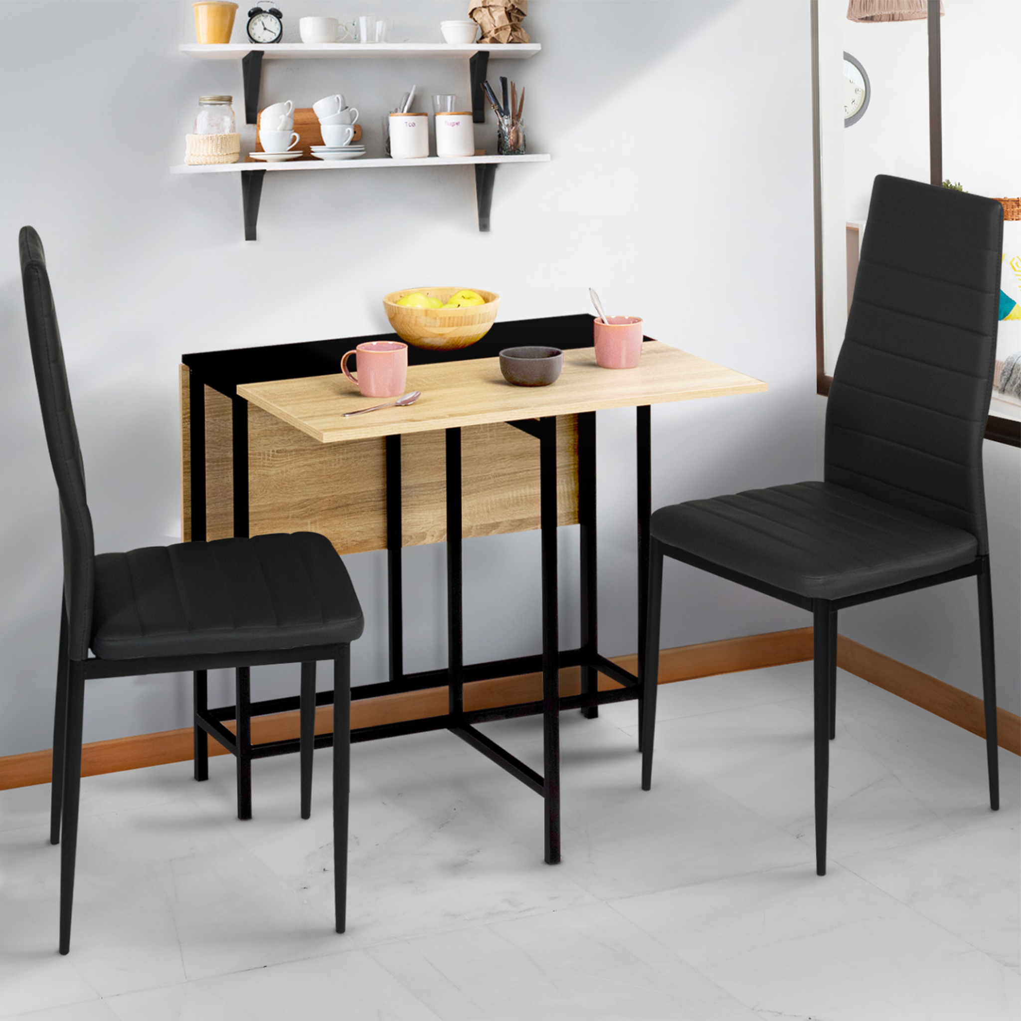 Voir la diapositive 5 : ID MARKET Table console pliable edi 2-4 personnes façon hêtre et noir design industriel 103 x 76 cm