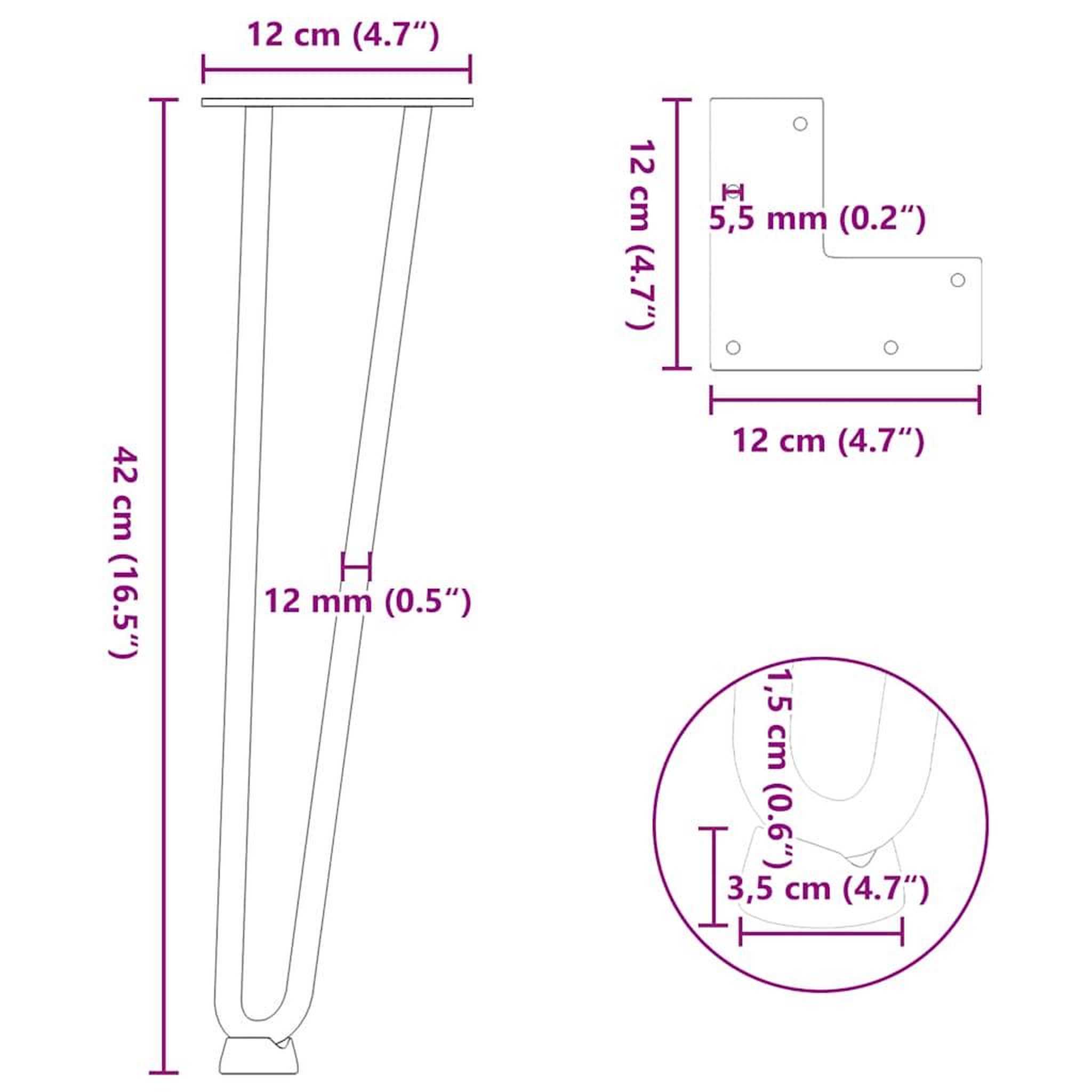 Voir la diapositive 6 : VIDAXL Pieds de table en forme d'epingle a cheveux 4 pcs noir 42 cm