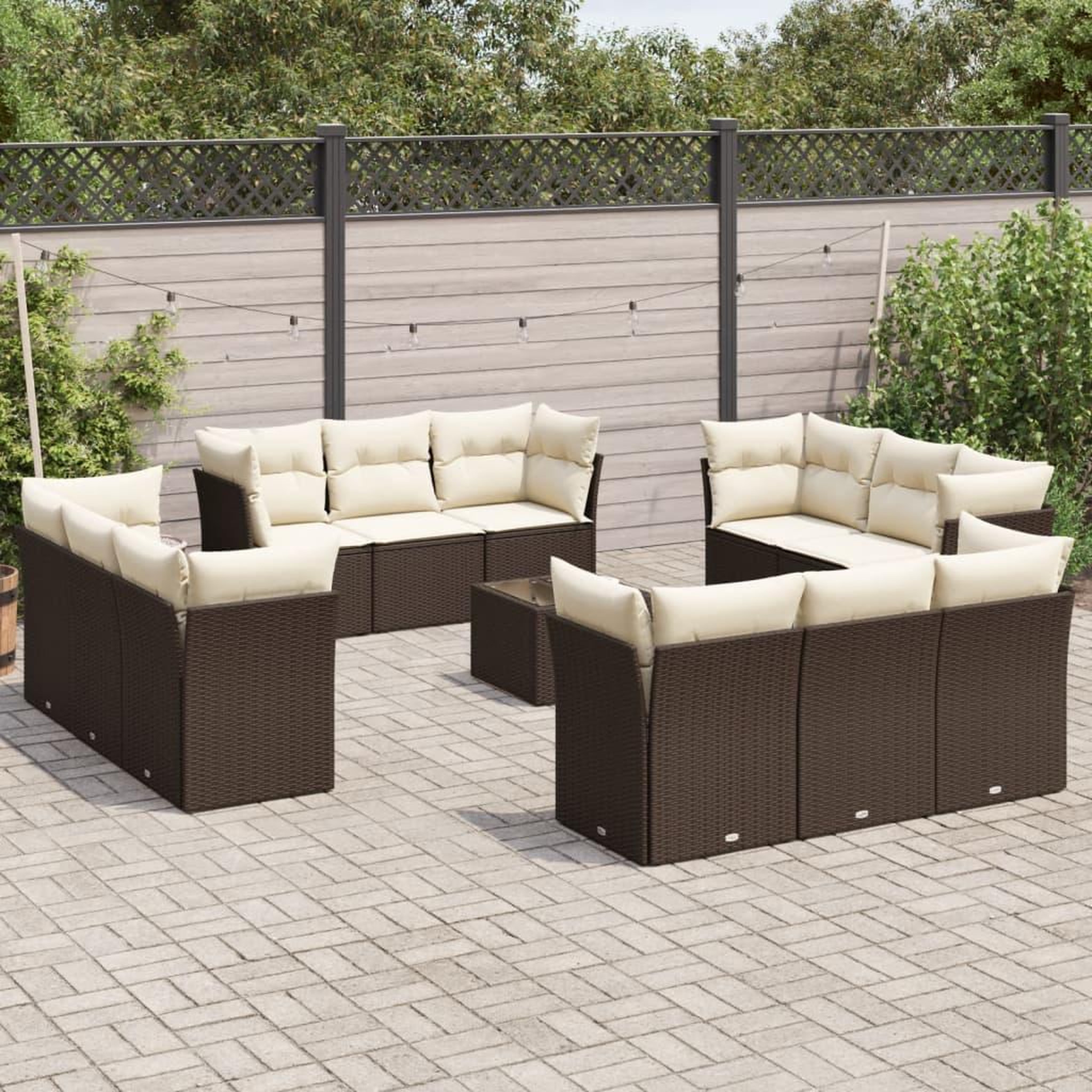 VIDAXL Salon de jardin avec coussins 13 pcs marron resine tressee